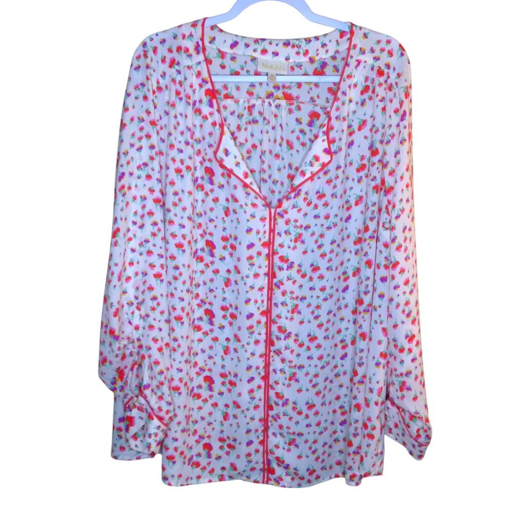 Modcloth Floral Print Blouse Top Long Sleeve Multicolor 3X
